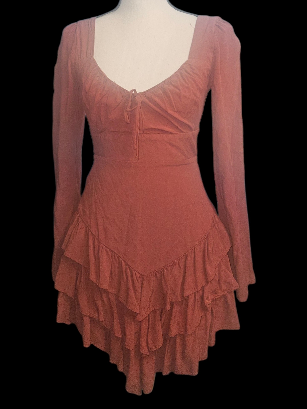 Forever 21 Rust-Tone Long Sleeve Tiered Ruffle Mini Dress